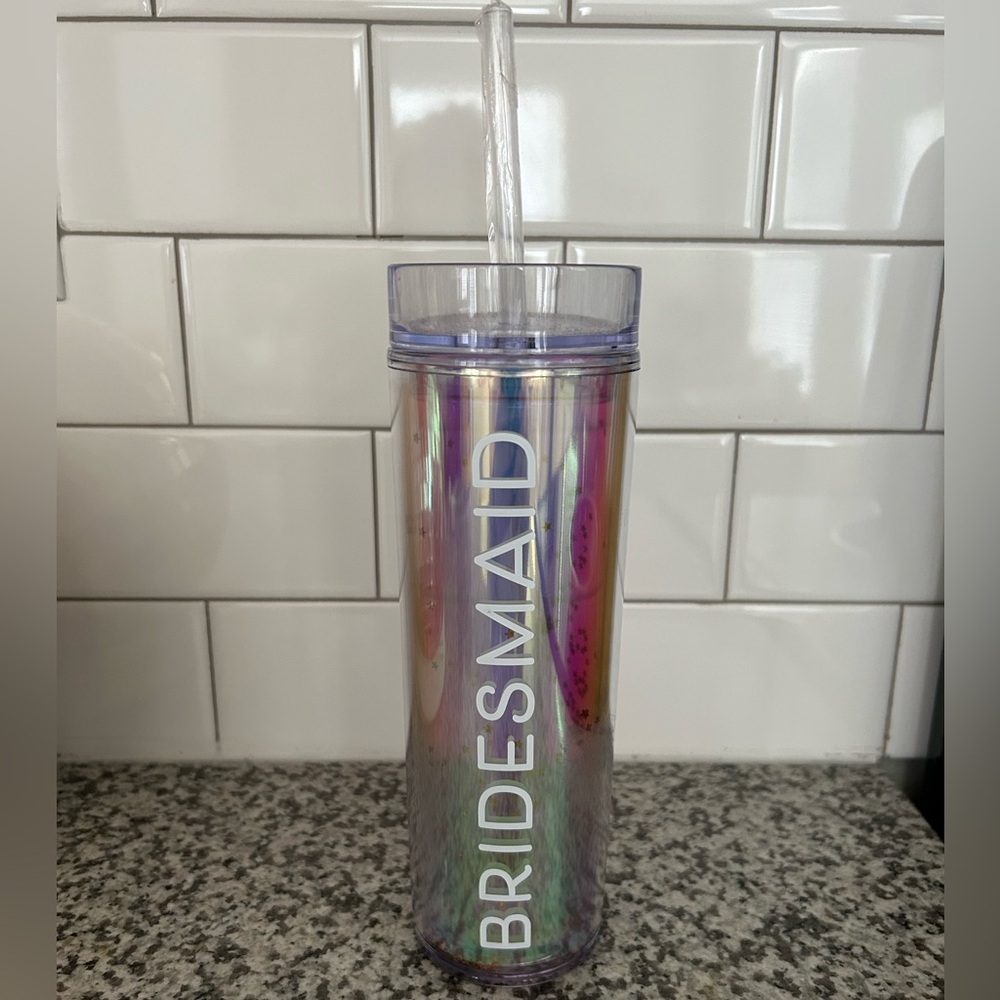 Bridesmaids Drink Tumbler Iridescence Acrylic Straw included NWT from Hallmark